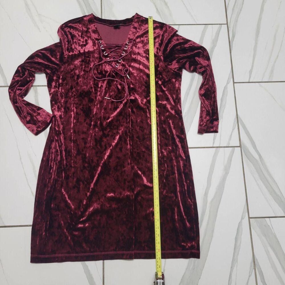 Burgundy Crushed Velvet Lace Up Mini Dress Fairycore Whimsigoth Gothic - Picture 4 of 5